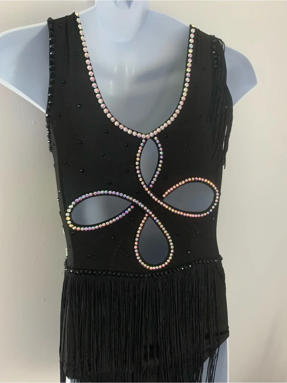 Child's Fringe Dance Costume: Black, Yellow, Rhinestone Acro Jazz MT Outfit